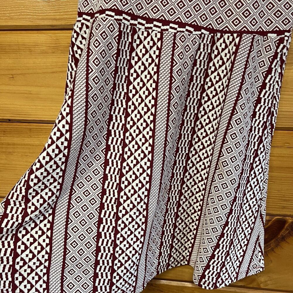 Ginger G Sleeveless Midi Dress Maroon and White Aztec Print Women's Medium Aline - Picture 3 of 5